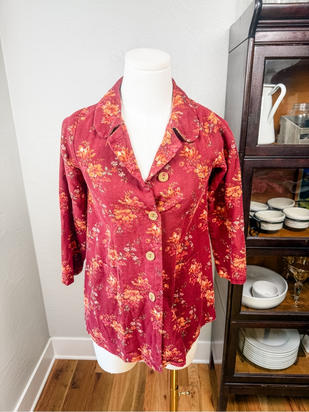 Vintage April Cornell Floral Linen Jacket Blazer Size 7/8 XS Cottagecore